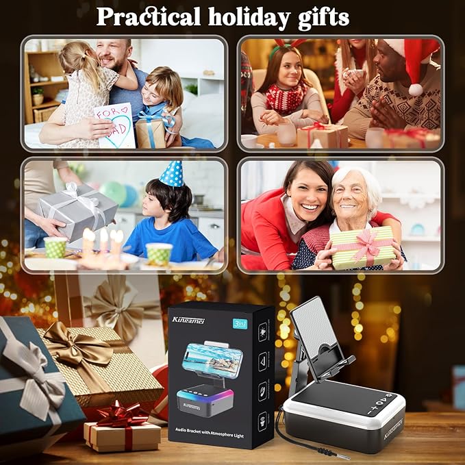 Gift for Men & Women | 3-in-1 Bluetooth Speaker, Cell Phone Stand & Portable Wireless Lanyard with Light | Unique Birthday Gift for Dad, Mom, Husband | Cool Tech Gadget