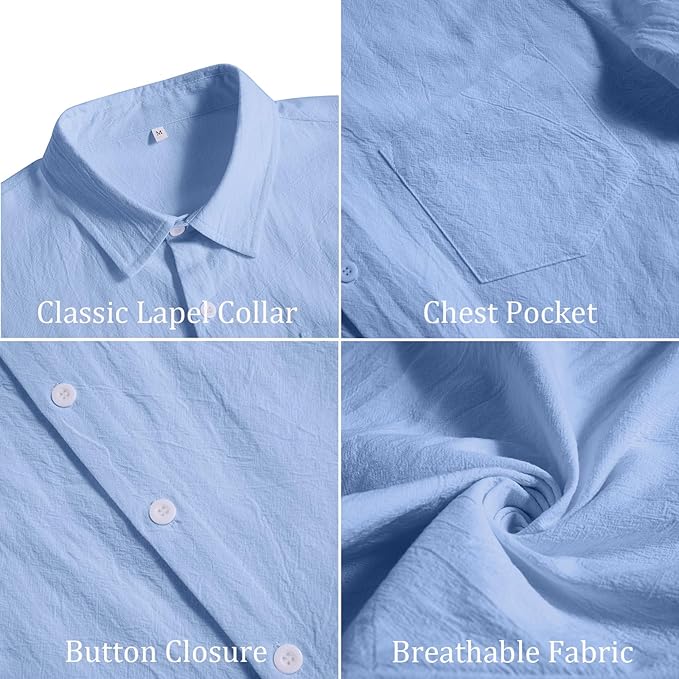 Vssjavun Mens Short Sleeve Button Down Shirts Casual Cotton Shirt Summer Beach Tops with Pocket