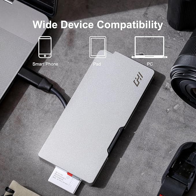 CHI Ranger Air High Speed SD Card Reader & Storage Case Holder for SD/TF/Micro SD Cards - Aluminum Dual Reader with USB-C 3.2, Type-C UHS-II for Smartphone, Computer, Pad, Drone and Actions Cameras