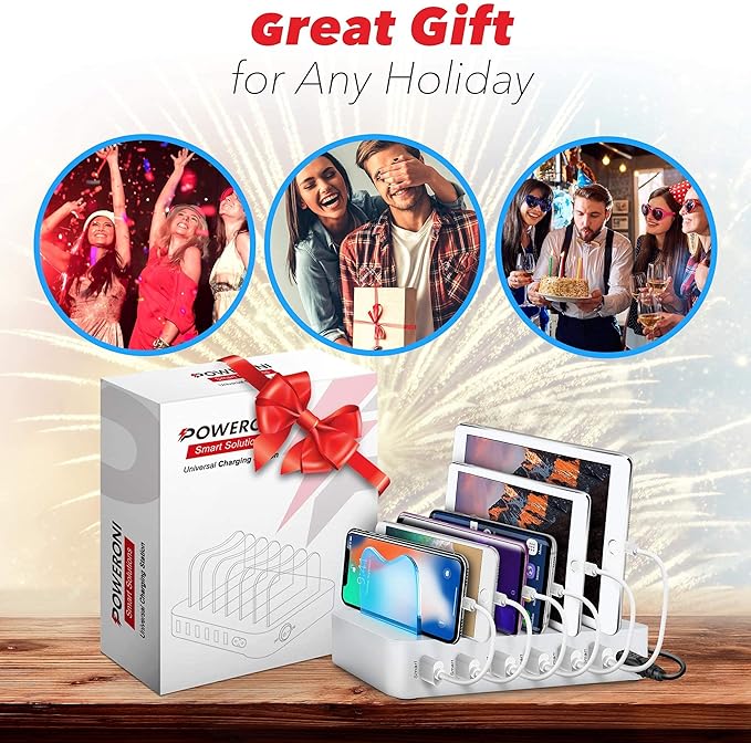 USB Charging Station Dock - 6-Port - Fast Charge Docking Station for Multiple Devices - Multi Device Charger Organizer - Compatible with Apple iPad iPhone and Android Cell Phone and Tablet