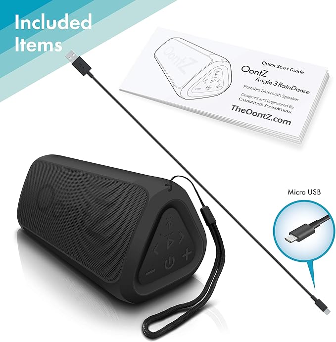 OontZ Angle 3 RainDance IPX7 Waterproof Bluetooth Speaker - 10W Sound, 12-Hr Battery, Budget-Friendly Portable Speaker Bluetooth 4.2 with 100ft Wireless Range for Travel, Party, Outdoor or Home