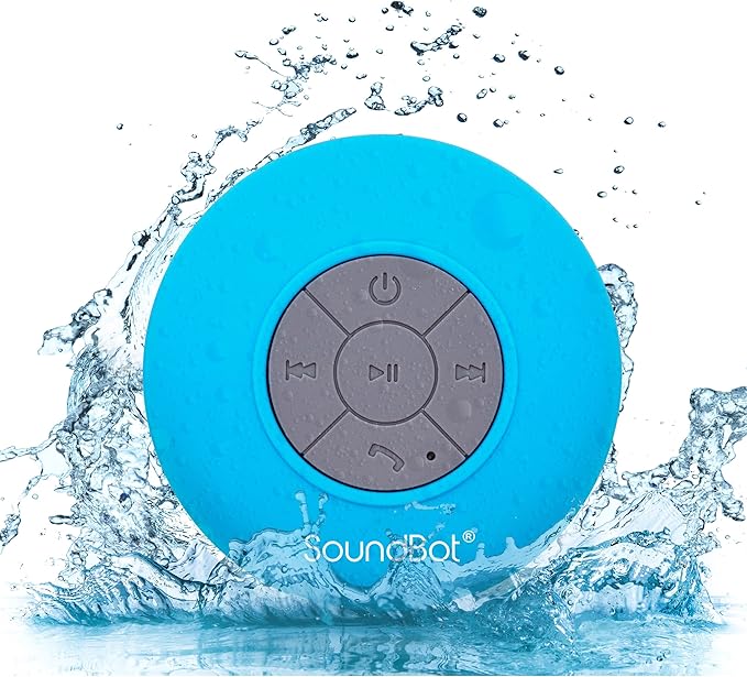 SoundBot SB510 HD Water Resistant Bluetooth Shower Speaker, Handsfree Portable Speakerphone with Built-in Mic, 6hrs of Playtime, Control Buttons and Dedicated Suction Cup_Blue