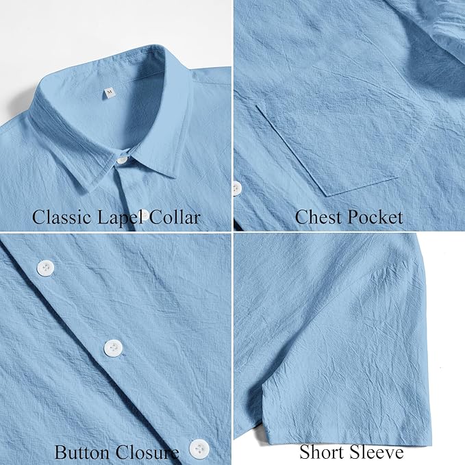 Vssjavun Mens Short Sleeve Button Down Shirts Casual Cotton Shirt Summer Beach Tops with Pocket