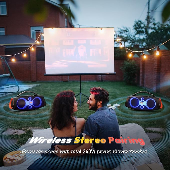 DOSS Extreme Boom Pro D200 240W Peak Outdoor Speaker, Punchy Bass, 26H Playtime, Beat-Synced Light, BT5.4, Stereo Pairing, IPX6 Waterproof for Camping, Beach, Tailgate Party-Orange