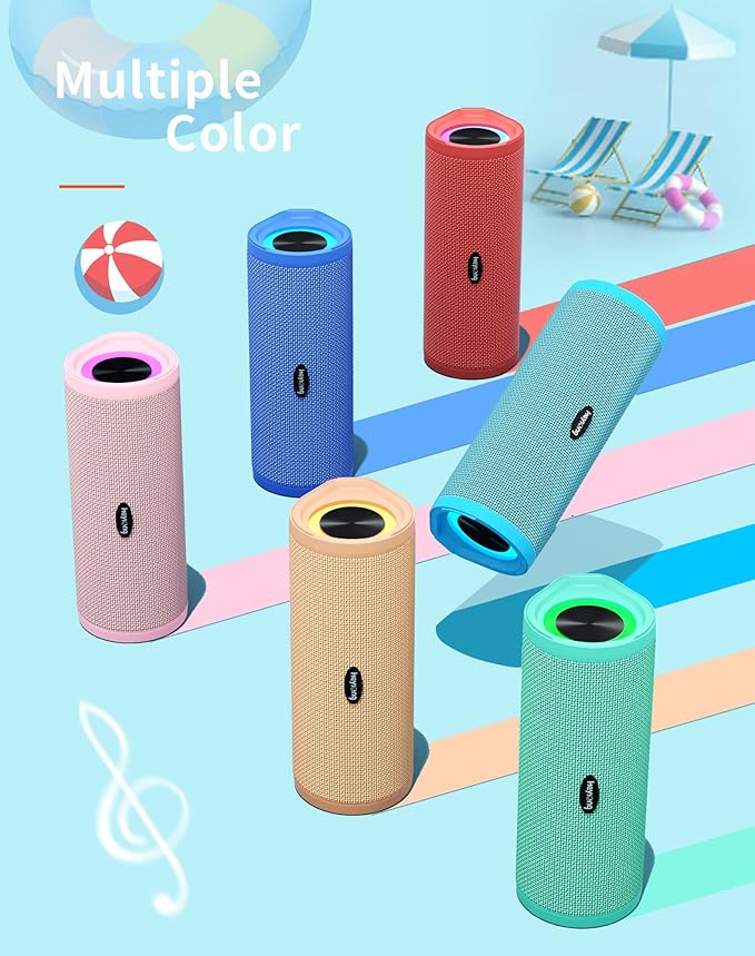 HEYSONG Portable Bluetooth Speaker, Waterproof Wireless Shower Speakers with Good Bass, IPX7 Floating, 5000mAh, TF Card, Loud Sound for Beach, Pool, Kayak Accessories, Gifts for Women, Girl-Sky Blue