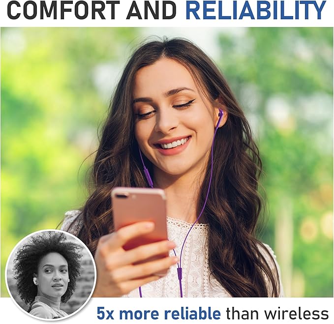 LUDOS Zenith Wired Earbuds in-Ear Headphones, 2 Years Warranty, Earphones with Microphone, Corded for 3.5mm Jack Ear Buds for iPhone, Samsung, Computer, Laptop, Kids, School Students, Woman - Purple