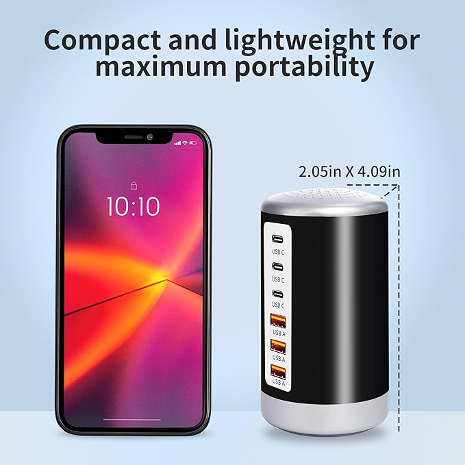 USB Charger,60W USB Charging Station with 6-Port(3 USB-A Port & 3 USB-C Port) Compatible with iPhone 15/14/13/13pro Max 12/12 Mini/12Pro/12 Pro Max/11,Tablets, Smartphones Black