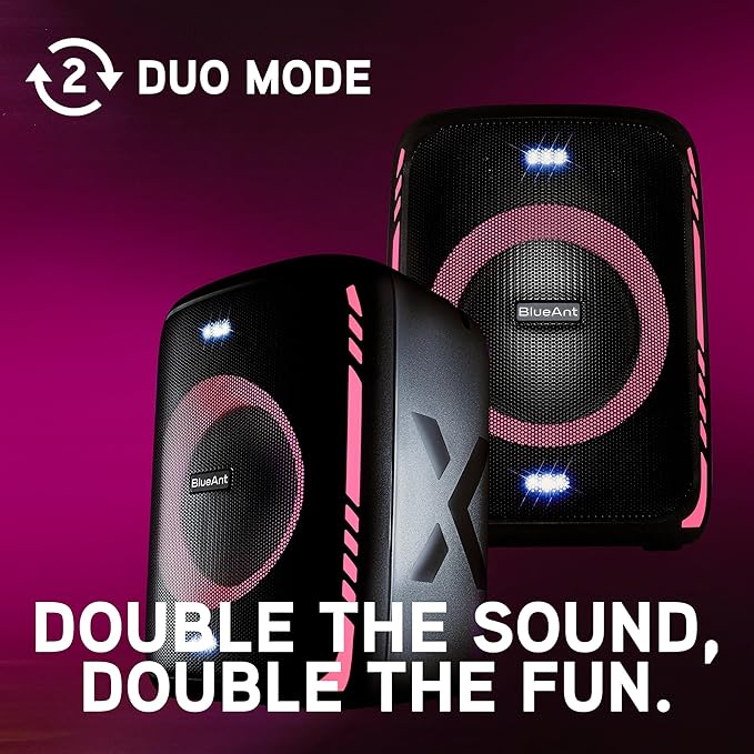 BlueAnt X5i | Portable Bluetooth Party Speaker | Black | 120W Peak Power | Includes (2) Wireless Microphones | (Up to) 30-Hr Playtime