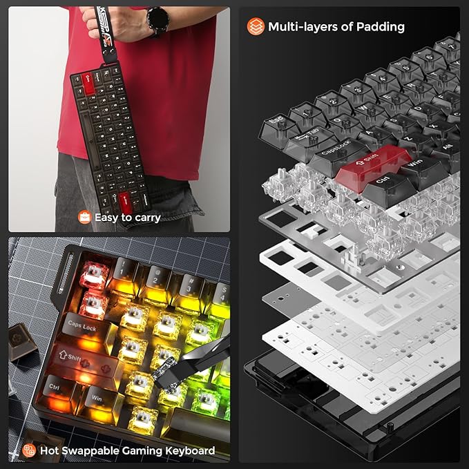 DAREU COOL60 60% Hall Effect Gaming Keyboard with Magnetic Switch, SOCD, 0.01mm Actuation Adjustable Rapid Trigger,8000 Hz Polling, Frosted Transparent Keycaps, Hot-swap, RGB Backlit