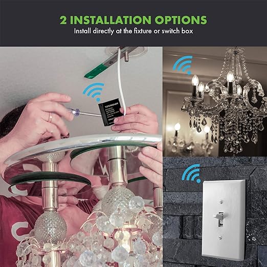 TOPGREENER Wi-Fi Relay Module, Hidden Smart Switch for Fans, Lights, Outlets, 120-240VAC, 10A, ETL Listed, TGWFRSM1, Black