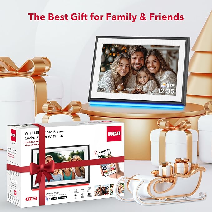 RCA 10.1" WiFi Digital Picture Frame Uhale App Photo Frames Electronic HD IPS Touch Screen Display with 32GB Memory LED Lights, Support USB/SD Card, Slideshow, Instantly Share Photos Videos