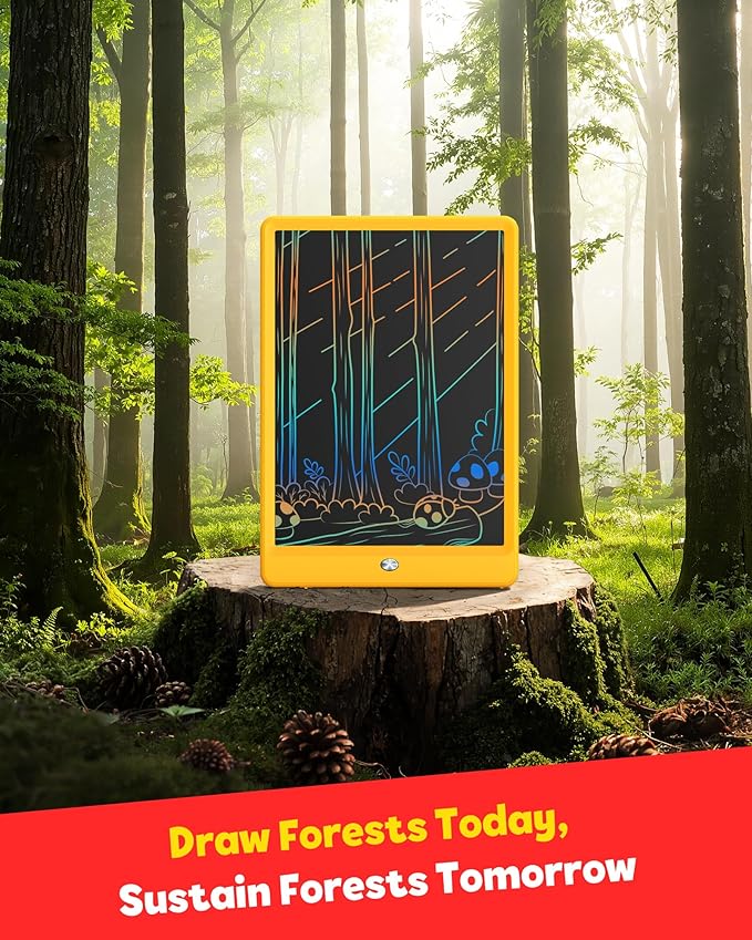 TEKFUN Toys for Girls Boys 10IN LCD Writing Tablet, Magic Doodle Board with Anti-Lost Stylus, Mess Free Coloring for Toddlers Drawing Pad, Toddler Travel Car Plane Trip Toys Gifts (Yellow)