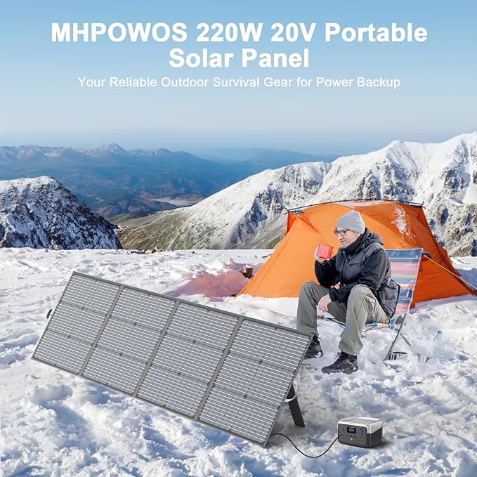 220W Portable Solar Panel, Lightweight Foldable 20V Solar Panels Complete with an Adjustable Kickstand, IP67 Waterproof Charger for Outdoor Camping, Portable Power Station, Motorhome, RV