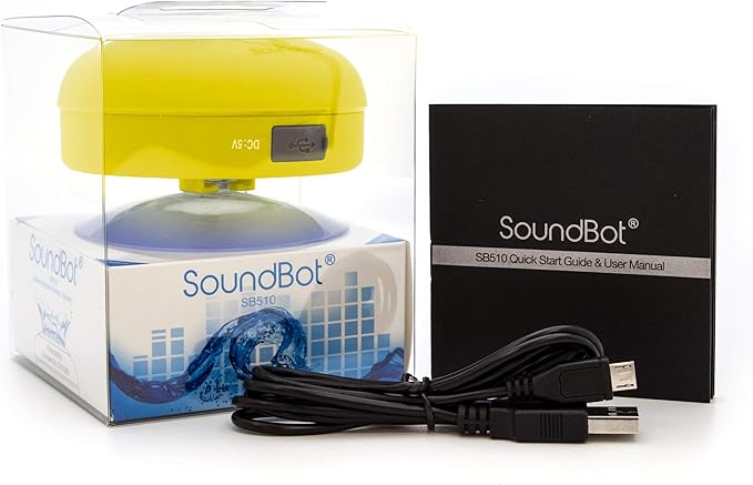 Soundbot SB510 HD Bluetooth, USB, Infrared Shower Speaker, Water Resistant Handsfree Portable Speakerphone with Built-in Mic, 6hrs of Playtime, Control Buttons and Dedicated Suction Cup Yellow