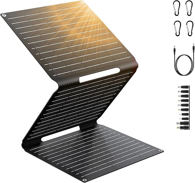 Portable Solar Panel Charger 30W, Foldable Solar Panel Kit with DC/USB C/USB A Output for Power Bank Station Phone Tablet, High Efficiency Waterproof Solar Panel for Camping RV Van Backpacking