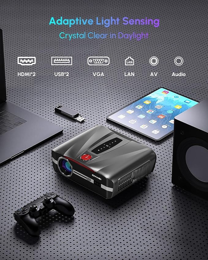 Ultra HD 1800 ANSI Daytime Projector 4K , HDR10+ Daylight Movie Projector WiFi6, ToF Auto Focus, 38W DSP Sound, Two-Way Bluetooth, 300″Display NFC Screencast HDMI USB LAN Movie Gaming in Bright Room