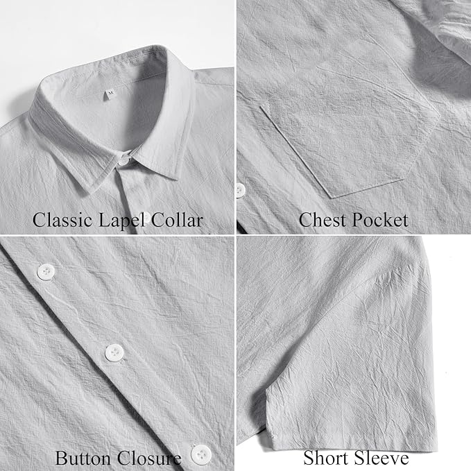 Vssjavun Mens Short Sleeve Button Down Shirts Casual Cotton Shirt Summer Beach Tops with Pocket