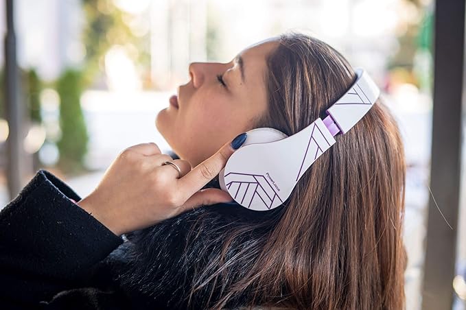 PowerLocus Bluetooth Over-Ear Headphones, Wireless Stereo Foldable Headphones Wireless and Wired Headsets with Built-in Mic, Micro SD/TF, FM for iPhone/Samsung/iPad/PC (White/Violet)