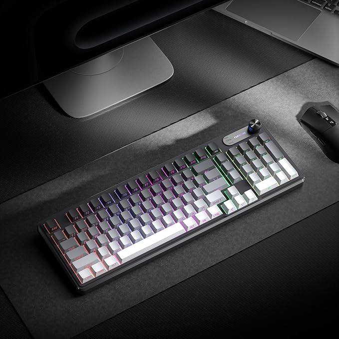 IP98 Gaming Keyboard - Wired Keyboard with RGB Backlighting, IPX8 Water Resistance, and Side Printed PBT Translucent Keycaps, Suitable for Gaming or Work (Gray-White)