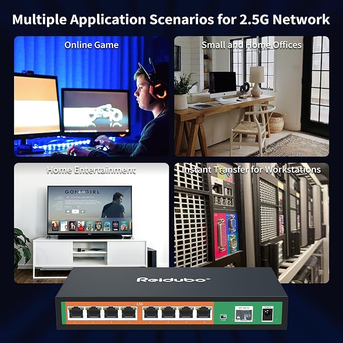 9 Port 2.5GB Switch, 8x2.5G Ports with 10G SFP Uplink, Unmanaged 2.5Gb Ethernet Network Switch, Plug & Play, Desktop/Wall-Mount, Fanless Metal Design
