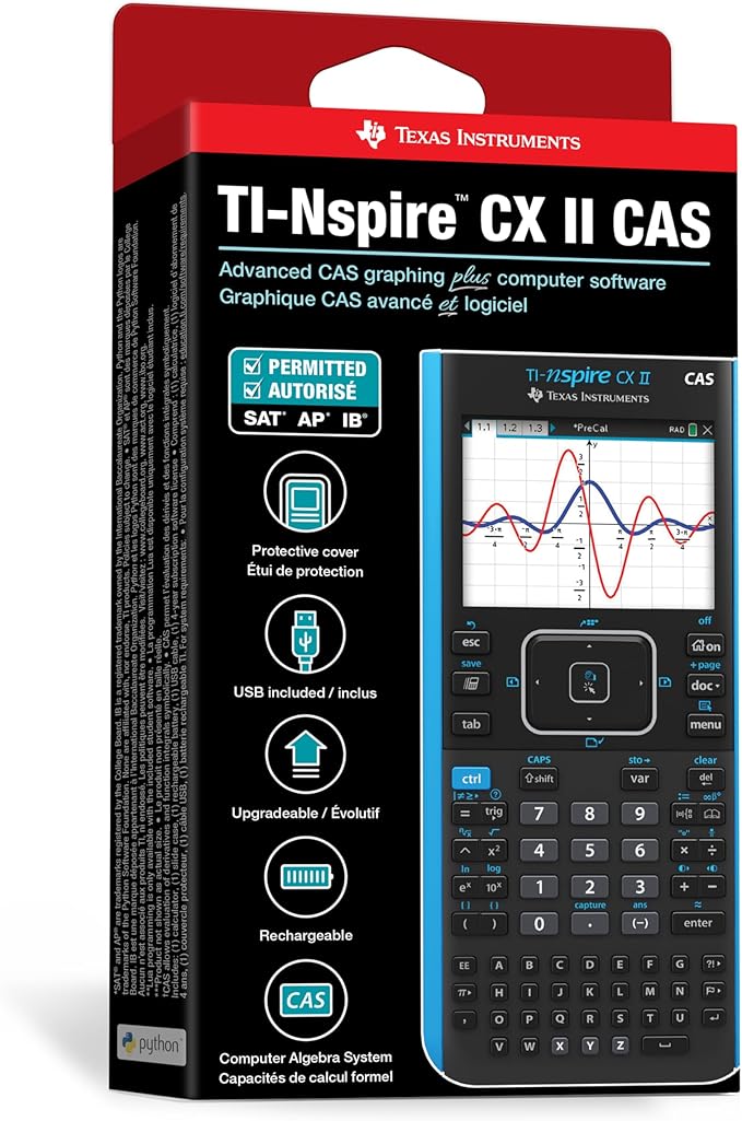 Texas Instruments TI-Nspire CX II CAS Graphing Calculator | Color Screen, 8 Built-in Apps, Python Programming, Included Software, for Math, Science and Finance | Signature Series Power Bundle