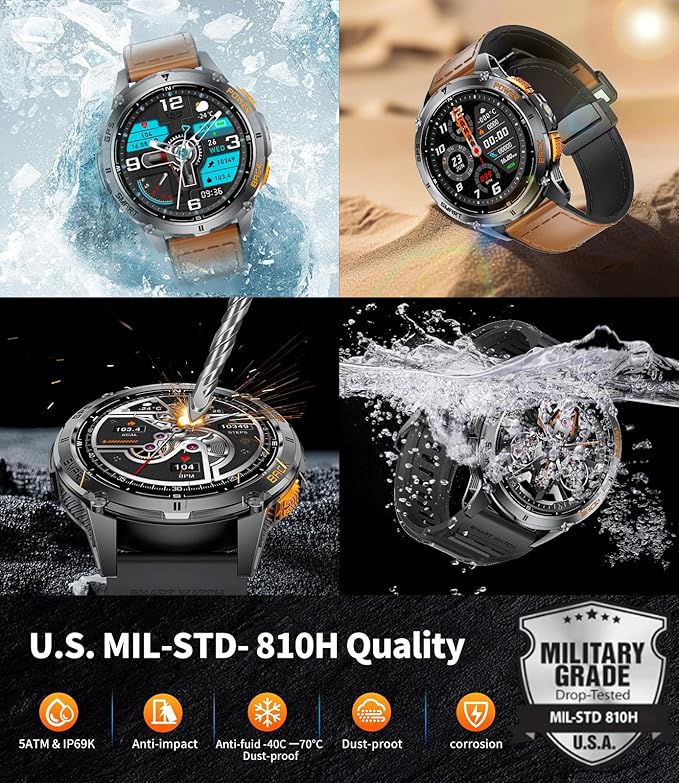 LIGE GPS Smart Watch for Men, Compass/LED Flashlight/1.43" AMOLED Smartwatch, IP68 Waterproof/Swim Mode/Pedometer/170+ Sports Mode Fitness Tracker, Men's Smart Watches for Android iPhone Compatible