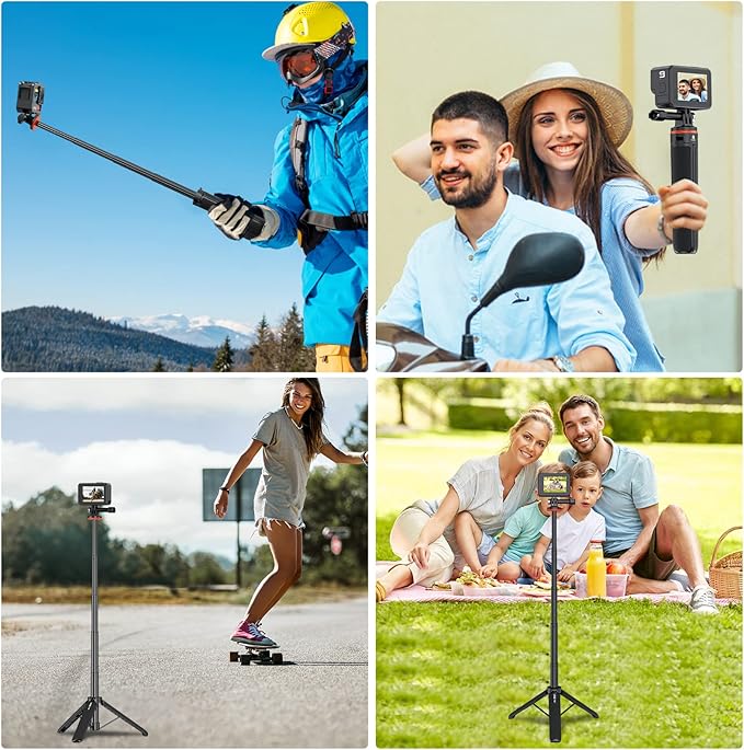VRIG 20.1" Mini Extendable Gopro Tripod,Portable Selfie Stick Tripod for DJI OSMO Action 5Pro/4/3,GoPro Max Hero 13 12 11 10 9 8 7 6 5 4 3 3+ 2 1 Session,Insta360 X5/X4