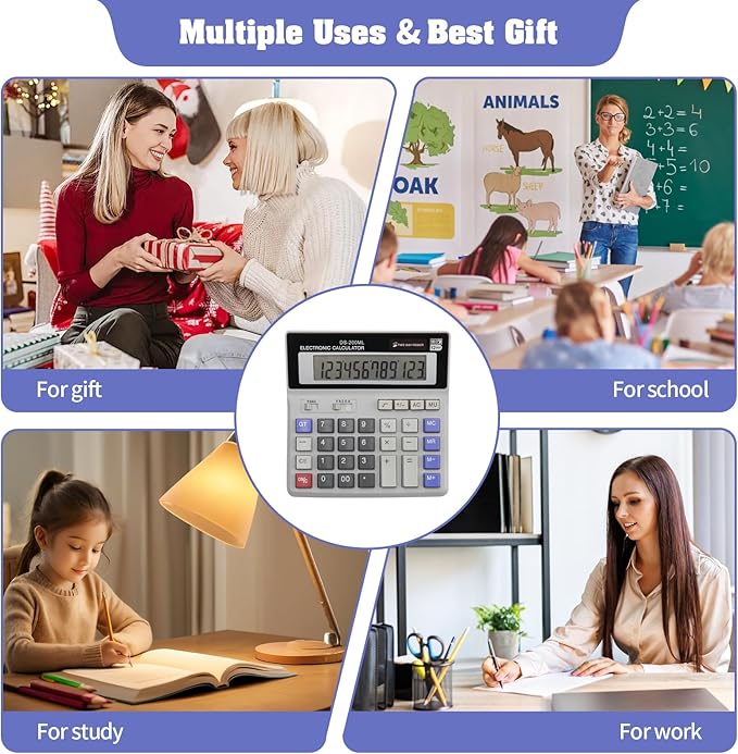 Desktop Calculator Large LCD Display 12-Digit Big Number, Large Keys Standard Calculator for Office Business Home