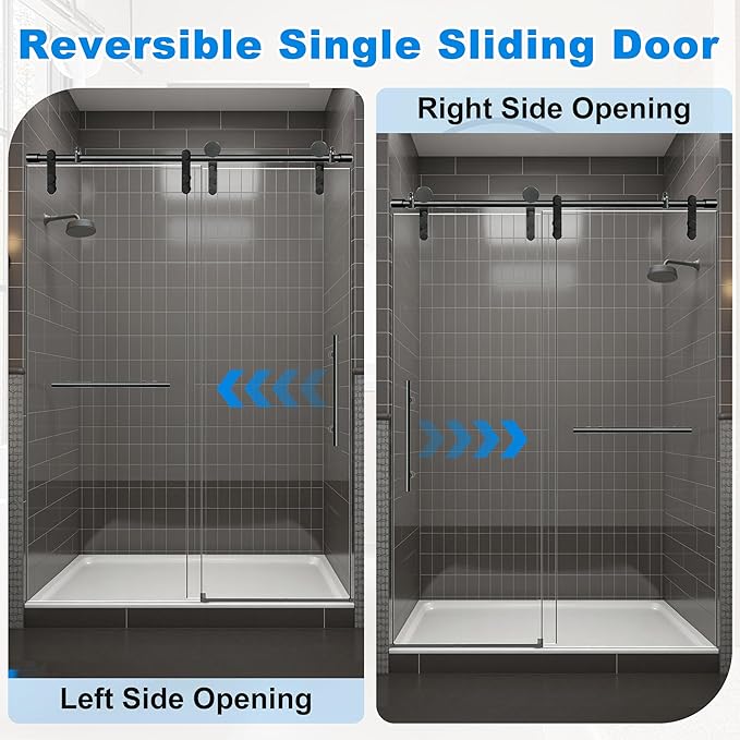 50-54" W x 76" H Frameless Shower Door Bathroom Sliding Shower Door 5/16"(8mm) Thick Tempered Glass Shower Door with Double Stainless Steel Handles for Walk-in Shower, Matte Black