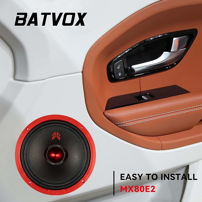 MX80E2 Midrange Loudspeaker 8" Red Bullet, 640W Max, 4 Ohms, Premium Quality Audio Door Speakers for Car or Truck Stereo Sound System, Red (2 Speaker)