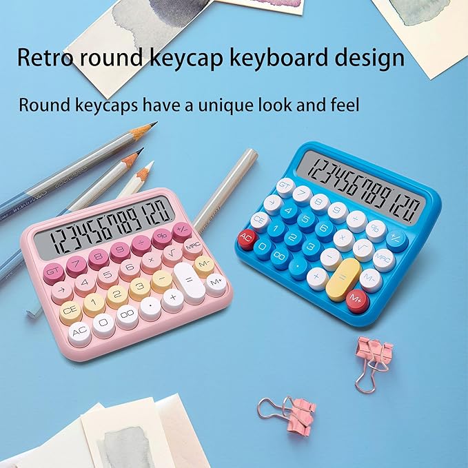 VEWINGL Mechanical Switch Calculator, 12 Digit Large LCD Display and Buttons, Great for Everyday Life and Basic Office Work, with Battery