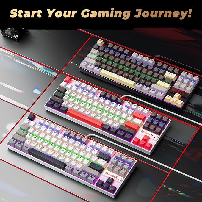 Redragon K552 Mechanical Gaming Keyboard, 87-Key Compact, LED Gaming Keyboard with Red Switches, Anti-Ghosting, Metal Frame for PC Gaming & Typing, Beginner-Friendly (Eclipse Gilded)