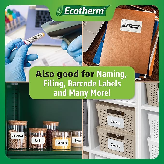 2.25" x 2.25" Thermal Labels | 4 Rolls | 2800 Labels | fits Zebra, Munbyn, Rollo, Godex, Arkscan, iDPRT, Offnova Thermal Label Printers and More | Blank White Adhesive Stickers by Ecotherm