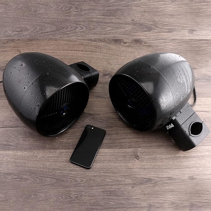 PyleUsa 6.5” Waterproof Off-Road Speakers - 200W 2-Way Marine Wakeboard Tower Sound System w/ LED Light, Full Range Outdoor Stereo Speaker for Car, ATV, UTV, Jeep, Boat, Includes Brackets (Black)