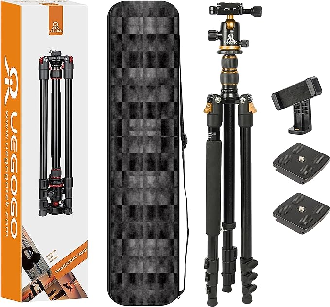 Tripod for Camera, 77" Camera Tripod Stand, 360 ° Ball Head Professional Aluminum DSLR Tripod & Monopod, Heavy Duty Travel Tripod Compatible with Canon Nikon Binoculars Laser Telescope(Gold)