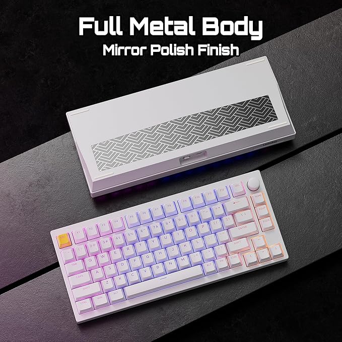 P1 HE 75% Wireless Custom Mechanical Gaming Keyboard with Gateron Double-Rail Magnetic Switches Knob Version, QMK 2.4 GHz Bluetooth 5.2 RGB Backlight Compatible with Mac Windows Linux-White