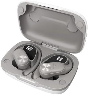 Bluetooth Wireless Earbuds, Waterproof Over-Ear Headphones with LED Digital Display, Sports Earphones with Earhooks, Wireless Charging Case for Workout, Gym, Running
