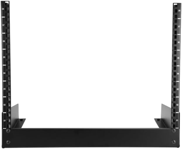 StarTech.com 2-Post 8U Desktop Server Rack, Small Open Frame 19in Computer Rack, Compact Network Rack for AV / Studio / Data / IT Equipment, Free Standing Two-Post Home/Office Rack , TAA (RK8OD)
