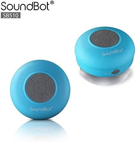 SoundBot SB510 HD Water Resistant Bluetooth Shower Speaker, Handsfree Portable Speakerphone with Built-in Mic, 6hrs of Playtime, Control Buttons and Dedicated Suction Cup_Blue