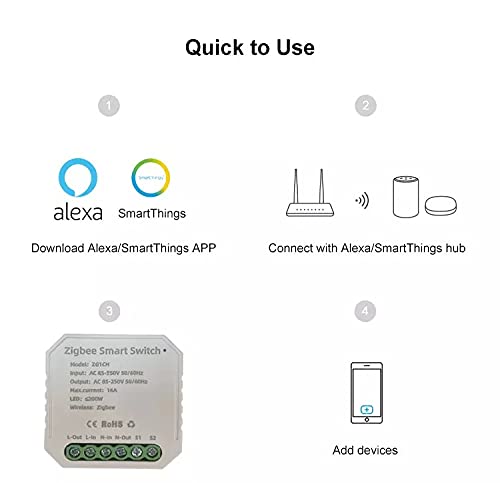 Zigbee Switch Controller Module,Mini 1 Gang 1/2 Way,DIY Smart Light Switch,Works with Ewelink Tuya Zigbee hub, SmartThings, Alexa, Google Home