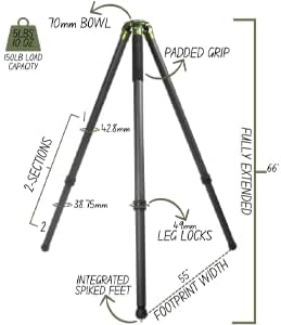 Traverse 2 Section Tripod - Carbon Fiber and Aluminum, stabile, Lightweight Tripod for Hunting, Shooting, Photography, Quick Deployment, Durable