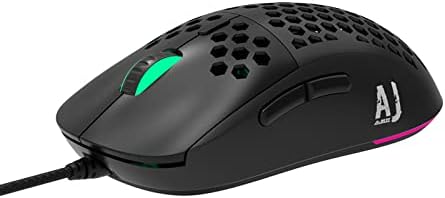 FIRSTBLOOD ONLY GAME. AJ380 69g Lightweight Gaming Mouse with Honeycomb Shell, RGB Backlit, 16000 DPI PixArt 3338 Sensor, Programmable 6 Buttons, Black