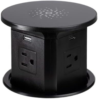 65W Pop up Outlet for countertop 4.4in 4 Outlets 10W Wireless Charger Receptacle Charging Statio Fast Charging 2 USB A 2 USB C for Kitchen Office,6ft Cord(No Retaining Ring) (Black)