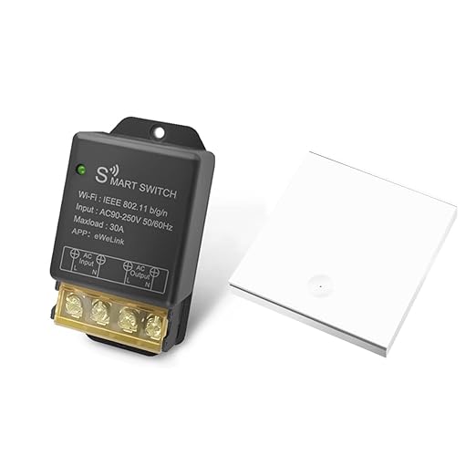 30A Smart WiFi Relay Switch, Wireless Intelligent Remote Control for Lights, Home Appliances, Lamps, Water Pumps, Works with eWeLink, APP & Voice Control, 2.4G Remote Compatible