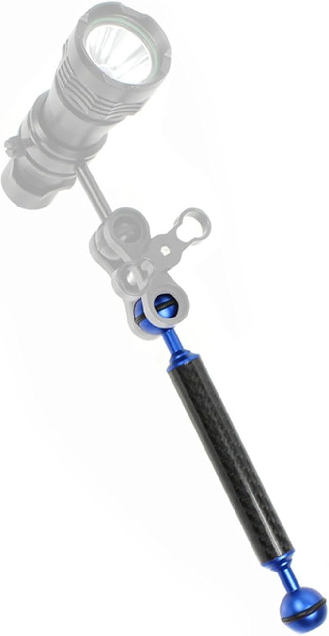 Carbon Fiber Underwater Float Arm, 1-inch Dual Ball Buoyancy Arm for Underwater Camera Tray, Video Light & Strobe for Scuba Diving Photography & Videography (Blue, 12 inches)