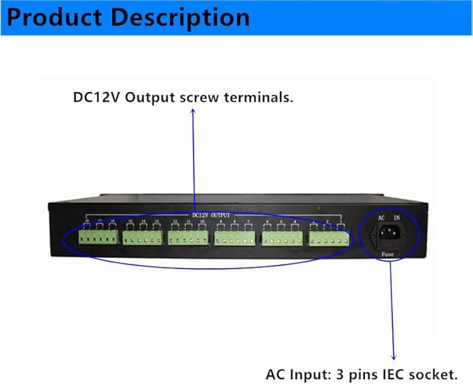 EVERSECU 17CH DC12V 20 Amp 1.5U/19 Rack Mount PTC Fuse CCTV Power Supply with Metal Box, AC Plug for Security Cameras, DVRs, IP Cameras, CCTV Cameras