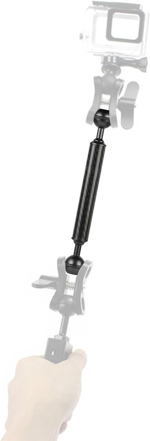 Carbon Fiber Underwater Float Arm, 1-inch Dual Ball Buoyancy Arm for Underwater Camera Tray, Video Light & Strobe for Scuba Diving Photography & Videography (Black, 8 inches)