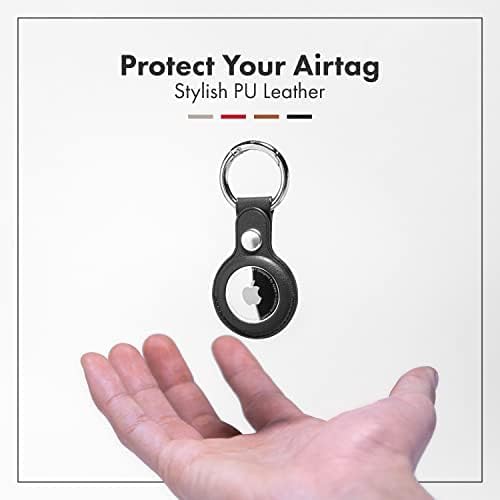 Apple Airtag Cases 4 Pack Leather Keychain | Leather Holders in Multi Colors, Durable and Easy to Clean Protective Holders | Compatible with Apple Air Tag (Golden - Red - Black - Brown)