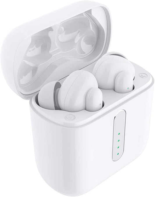 Wireless Earbuds, Ear Buds with Big Bass Stereo Sound, Lightweight Bluetooth Earbuds with 60 Hours Playtime (White)