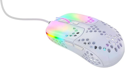 XTRFY MZ1, Ultra-Light Wired Gaming Mouse, Cutting-Edge Pixart 3389 Sensor, Unique Shape for Optimum Aim, Adjustable RGB Lighting, White Rail Edition